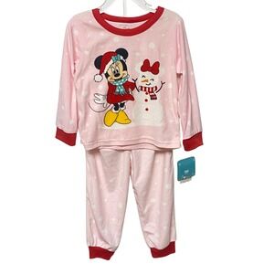 Disney Minnie Mouse Christmas Pajamas Girls 4T Pink Polka Dot‎ NWT